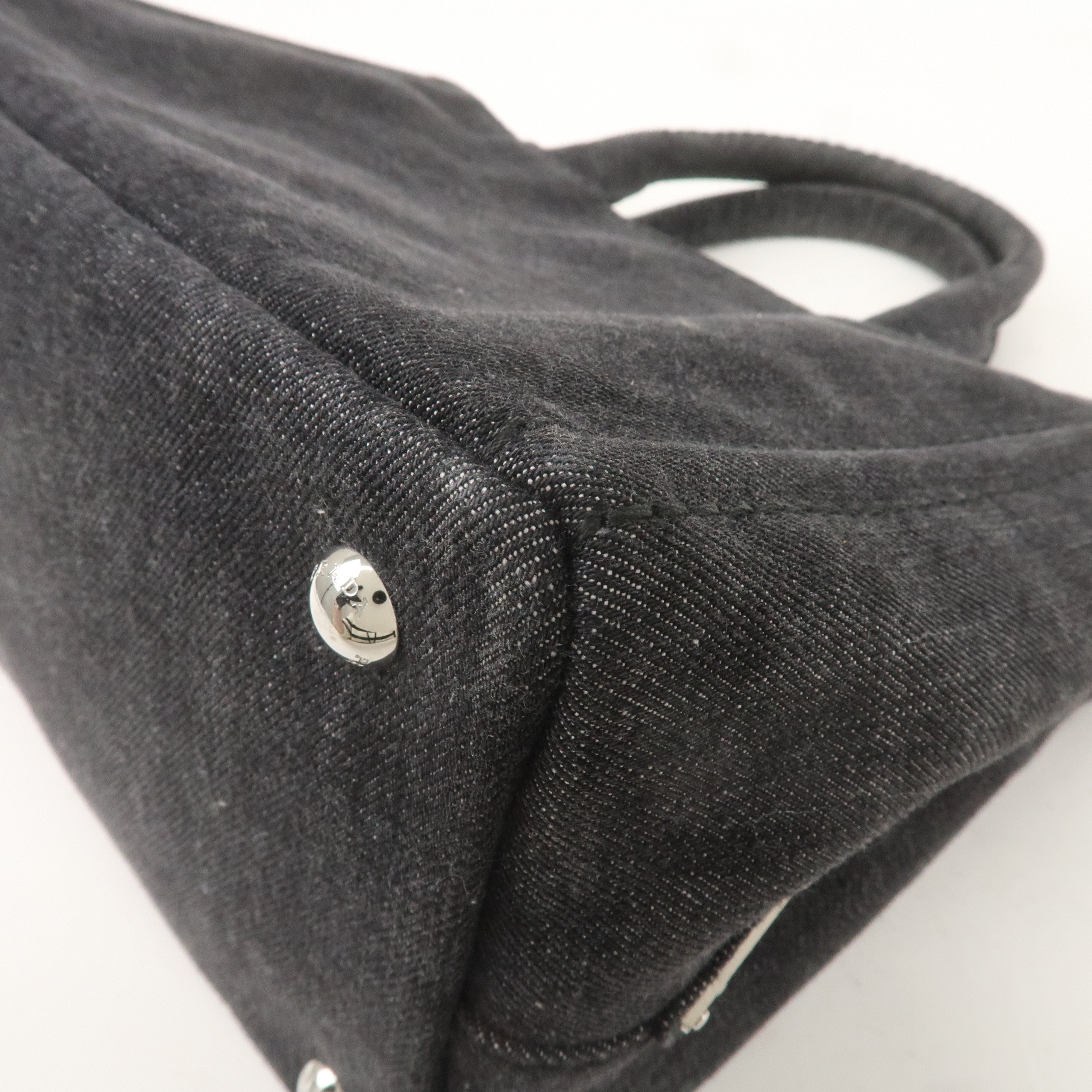 PRADA Logo Canapa Mini Canvas 2Way Hand Bag Denim Black 1BG439