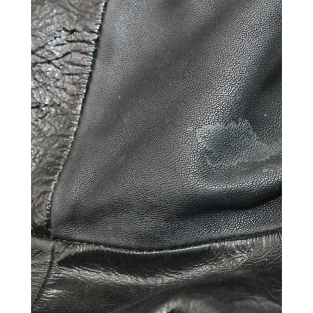 CHANEL Black Leather Patchwork Tote With Silver Tone Chain 2013-2014