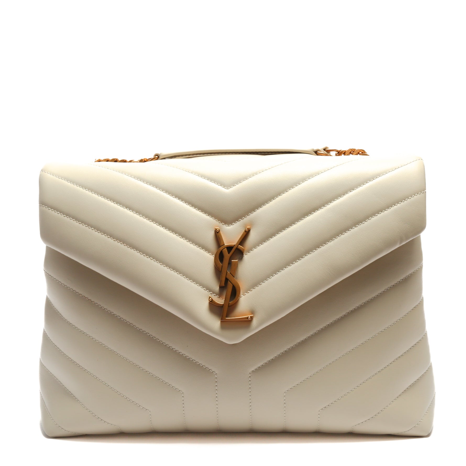 SAINT LAURENT Lou Lou Medium Chain Bag- Blanc Vintage (Off White)