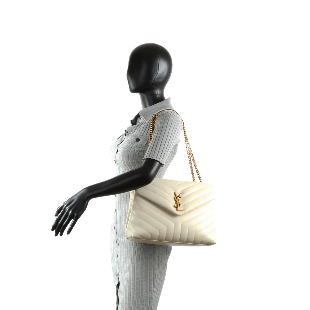 SAINT LAURENT Lou Lou Medium Chain Bag- Blanc Vintage (Off White)