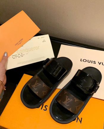 louis vuitton Sunbath Flat Mule Shiny Rubber Black For Women LV