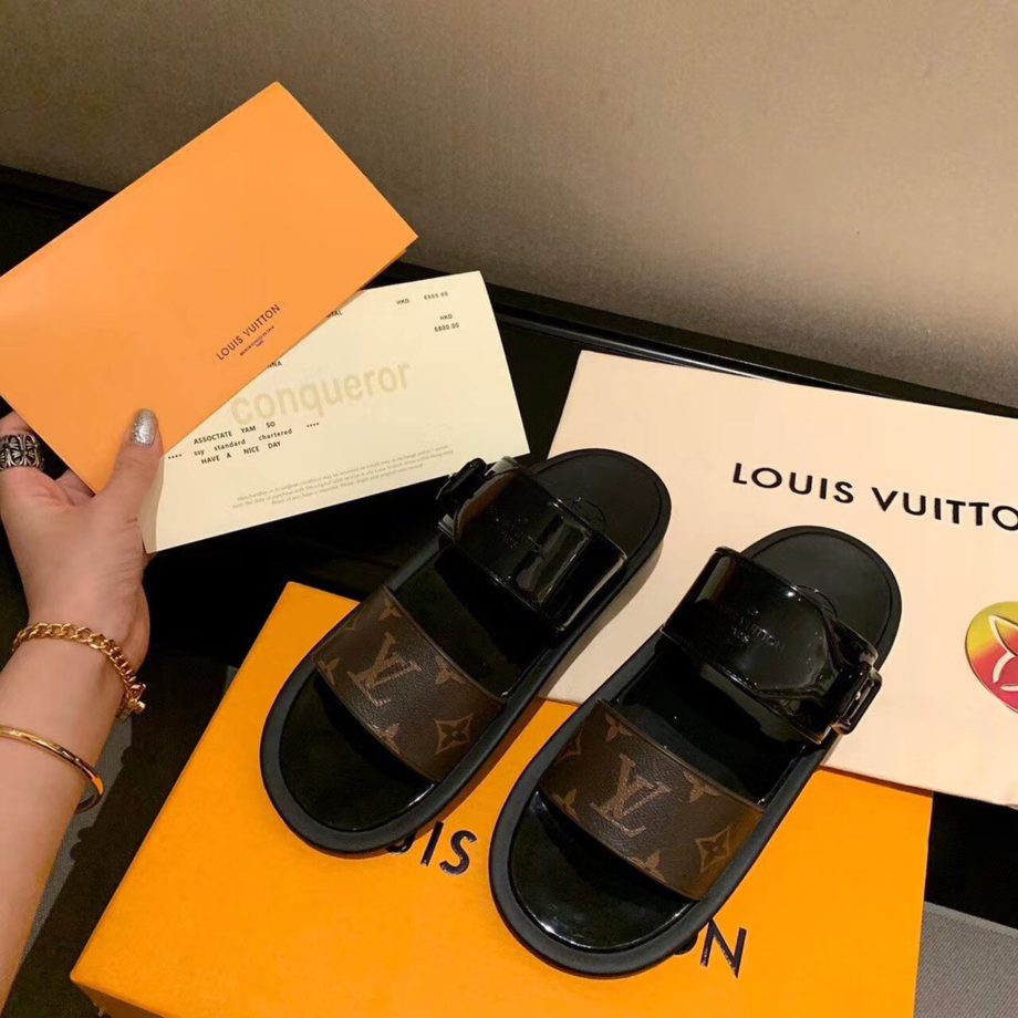 louis vuitton Sunbath Flat Mule Shiny Rubber Black For Women LV