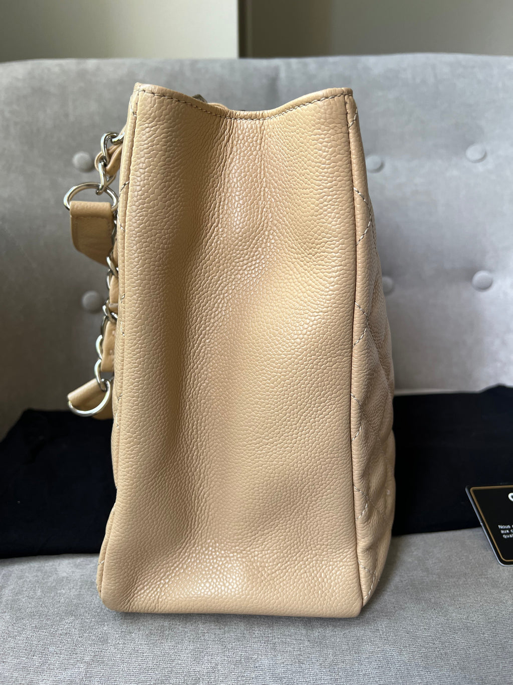 Chanel Light Beige Caviar Grand Shopper Tote with silver hardware (GST)