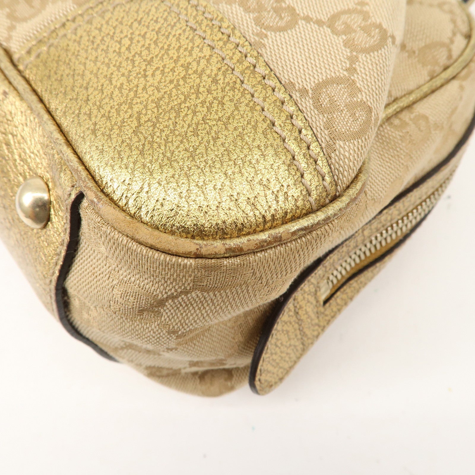 GUCCI Princy GG Canvas Leather Mini Boston Bag Beige Gold 161720
