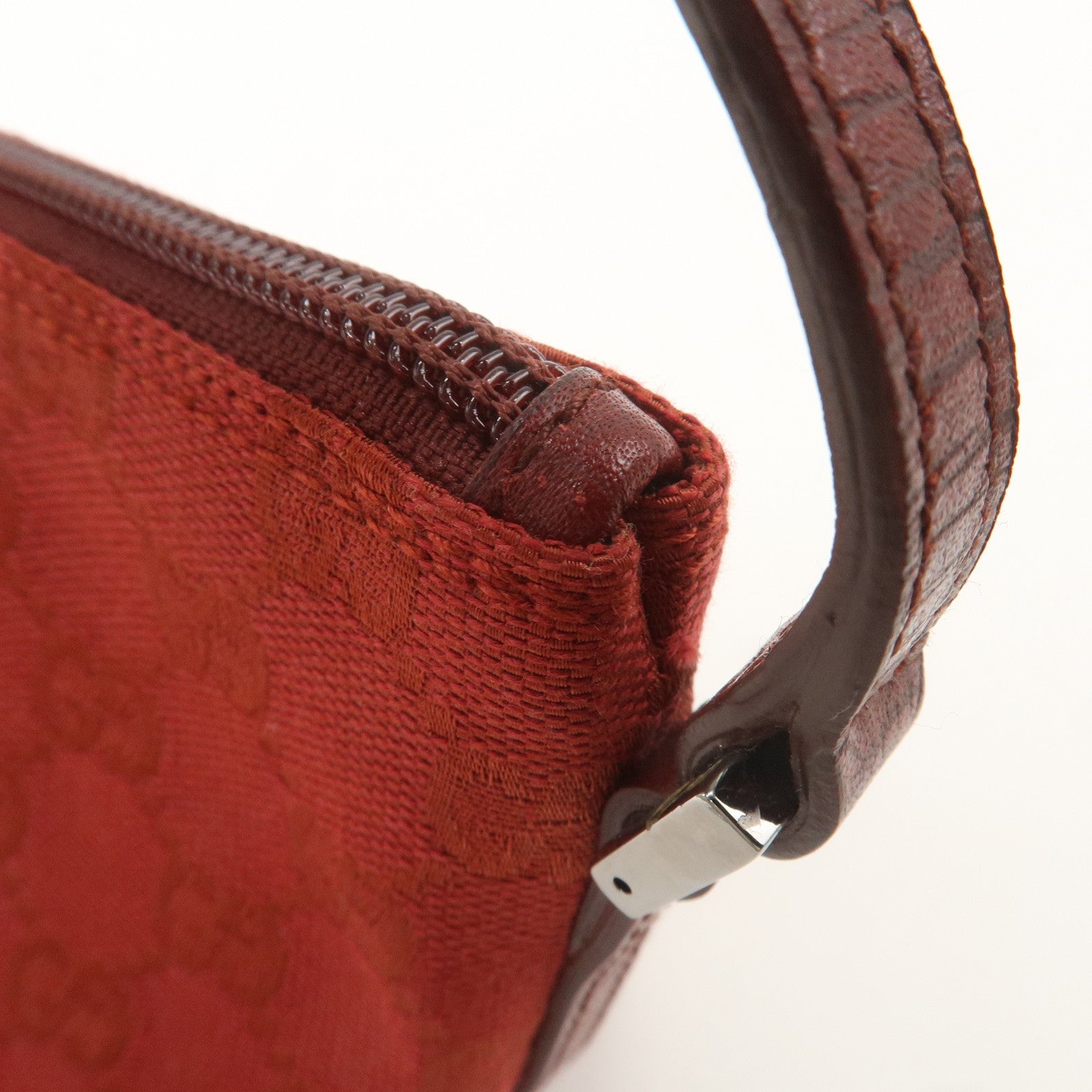 GUCCI Boat Bag GG Canvas Leather Hand Bag Pouch Red 07198