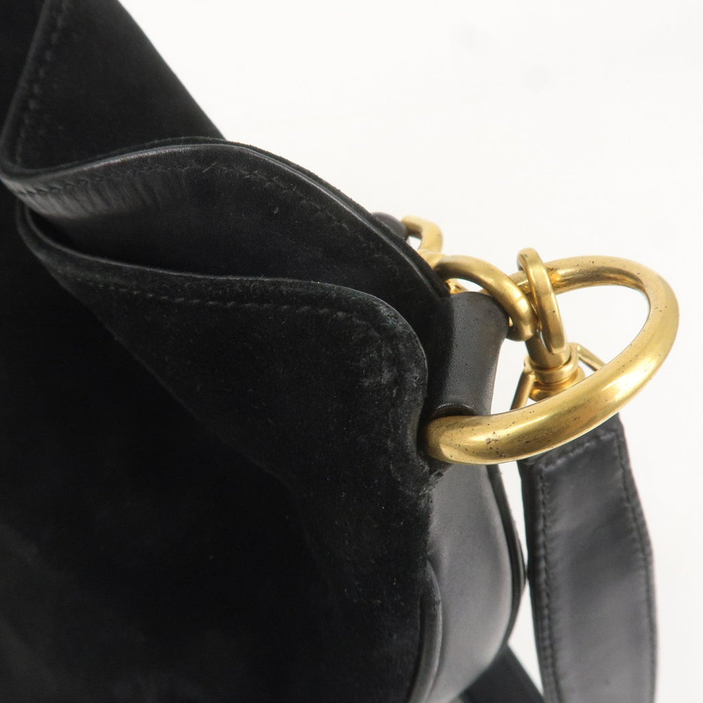 GUCCI Bamboo Suede Leather 2WAY Bag Black 001.1014.1577