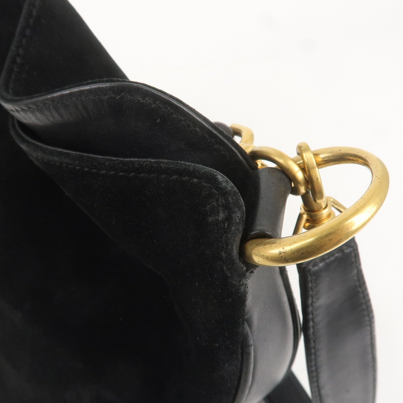 GUCCI Bamboo Suede Leather 2WAY Bag Black 001.1014.1577