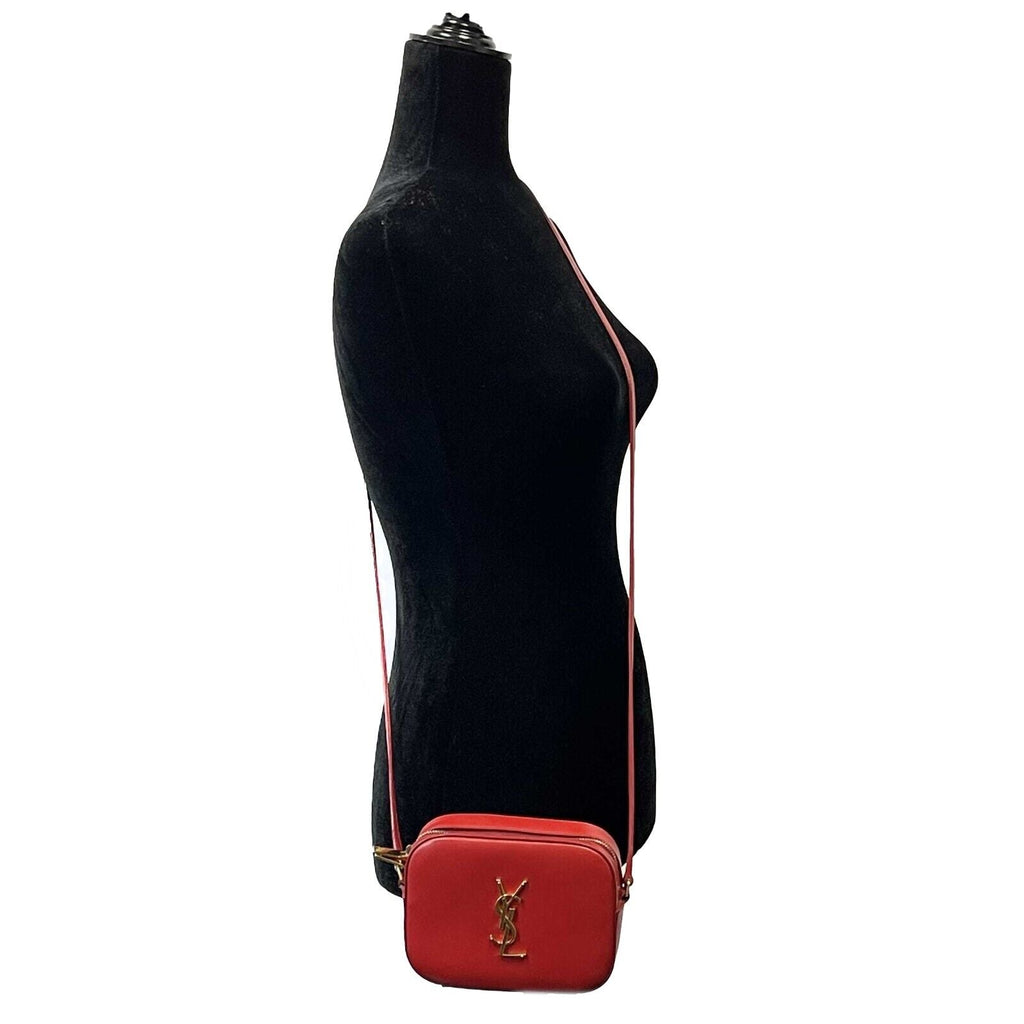 SAINT LAURENT - Grain de Poudre Classic Monogram Small Red Camera Bag Crossbody