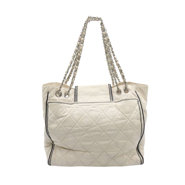CHANEL Cream Mademoiselle Lock East West Tote
