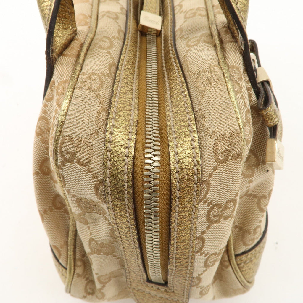 GUCCI Princy GG Canvas Leather Mini Boston Bag Beige Gold 161720