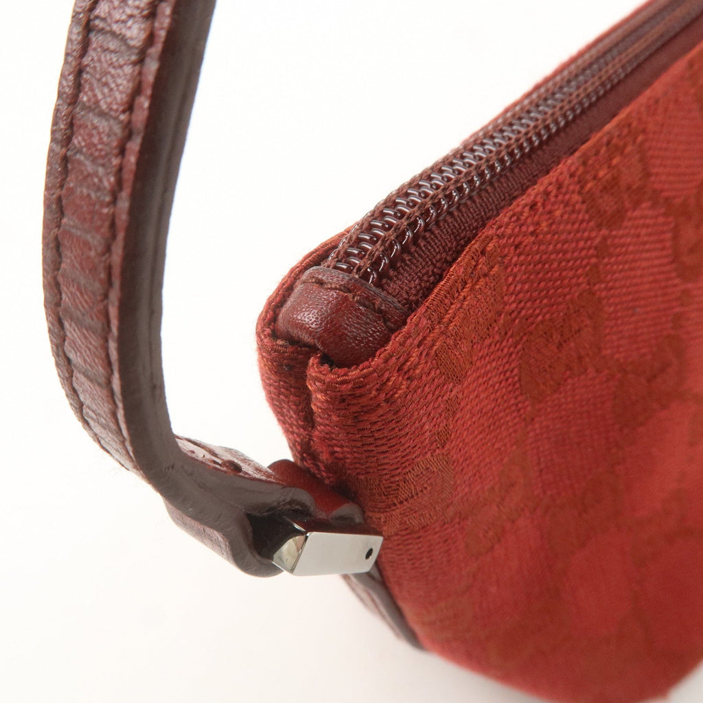 GUCCI Boat Bag GG Canvas Leather Hand Bag Pouch Red 07198