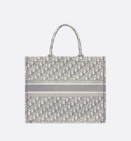 Large Dior BOOK TOTE Gray Oblique Embroidery