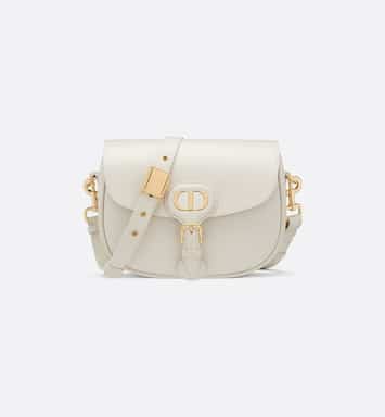 Large Dior Bobby Bag Latte Box Calfskin with Blue Oblique Embroidered Strap
