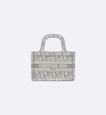 Mini Dior Book Tote Gray Oblique Embroidery