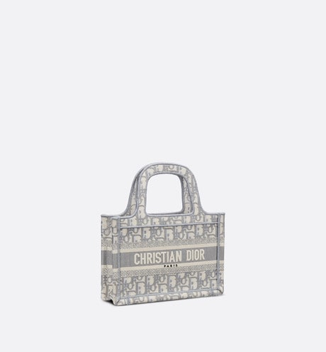 Mini Dior Book Tote Gray Oblique Embroidery