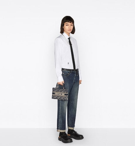 Mini Dior Book Tote Blue Oblique Embroidery