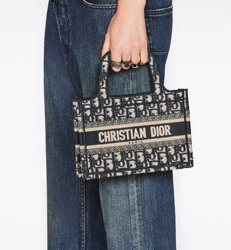 Mini Dior Book Tote Blue Oblique Embroidery