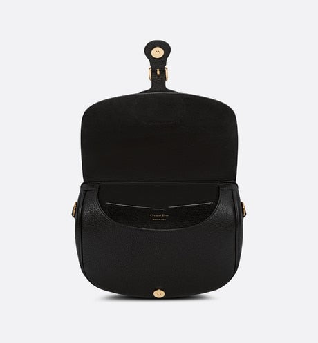 Large Dior Bobby Bag Black Grained Calfskin with Blue  Oblique Embroidered