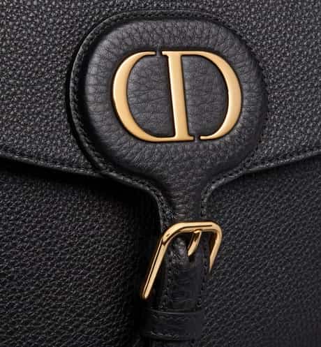 Large Dior Bobby Bag Black Grained Calfskin with Blue  Oblique Embroidered