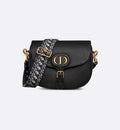 Large Dior Bobby Bag Black Grained Calfskin with Blue  Oblique Embroidered