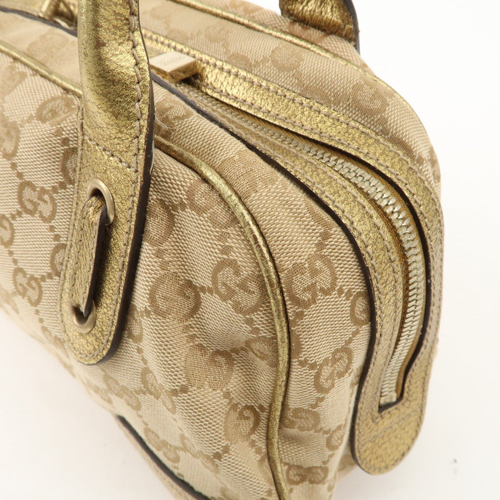 GUCCI Princy GG Canvas Leather Mini Boston Bag Beige Gold 161720