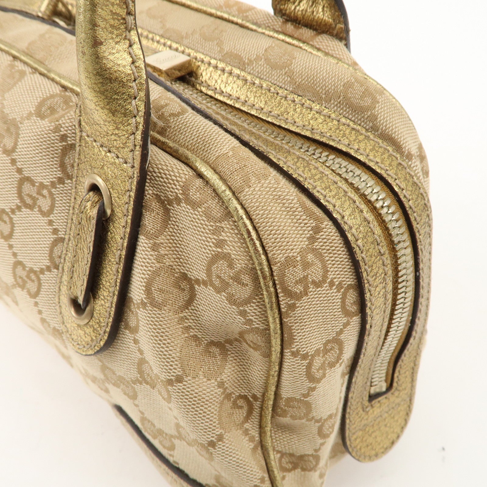 GUCCI Princy GG Canvas Leather Mini Boston Bag Beige Gold 161720