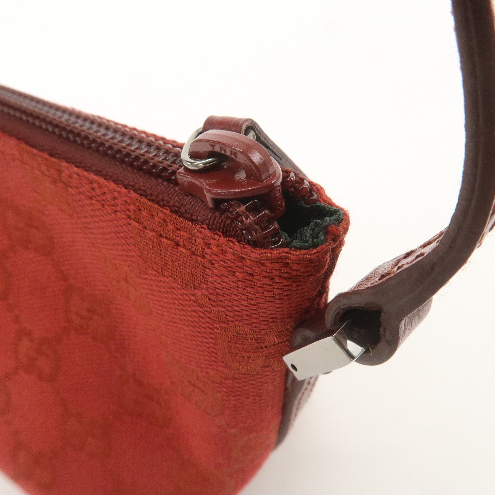 GUCCI Boat Bag GG Canvas Leather Hand Bag Pouch Red 07198