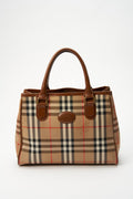Vintage Burberry Tote Bag With Tan Leather Trim