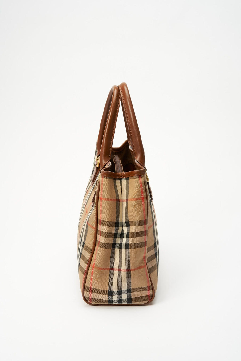 Vintage Burberry Tote Bag With Tan Leather Trim