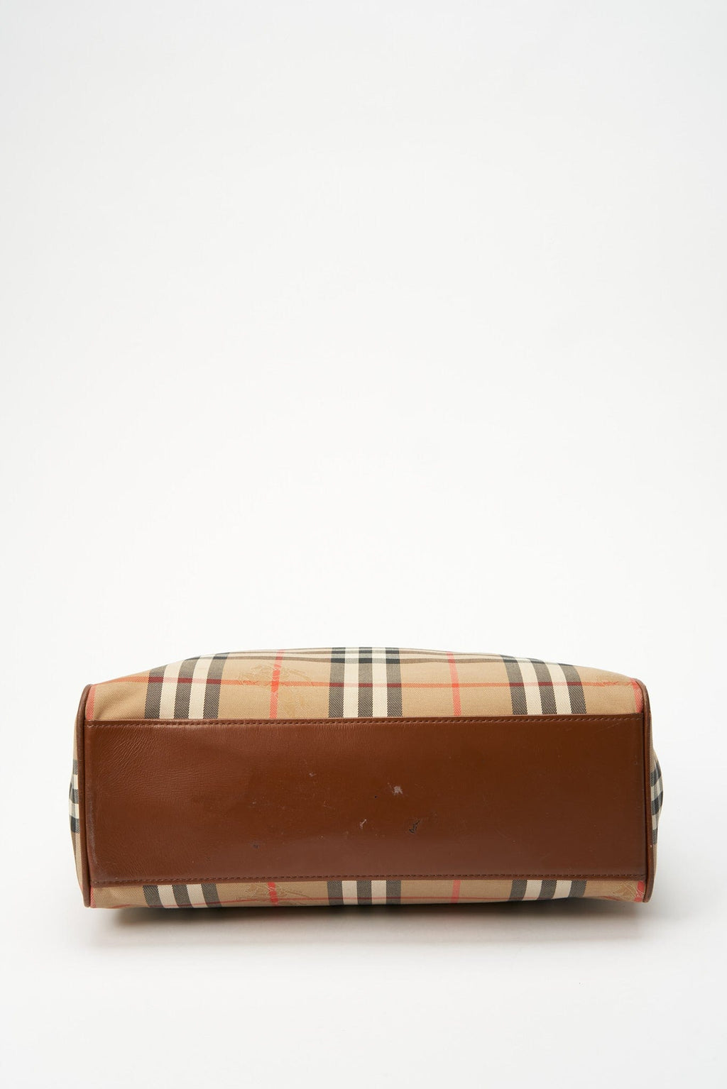 Vintage Burberry Tote Bag With Tan Leather Trim