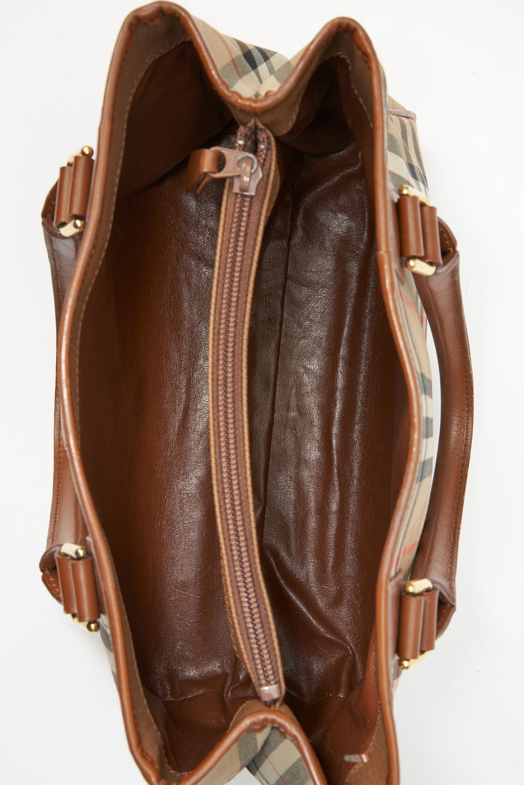 Vintage Burberry Tote Bag With Tan Leather Trim