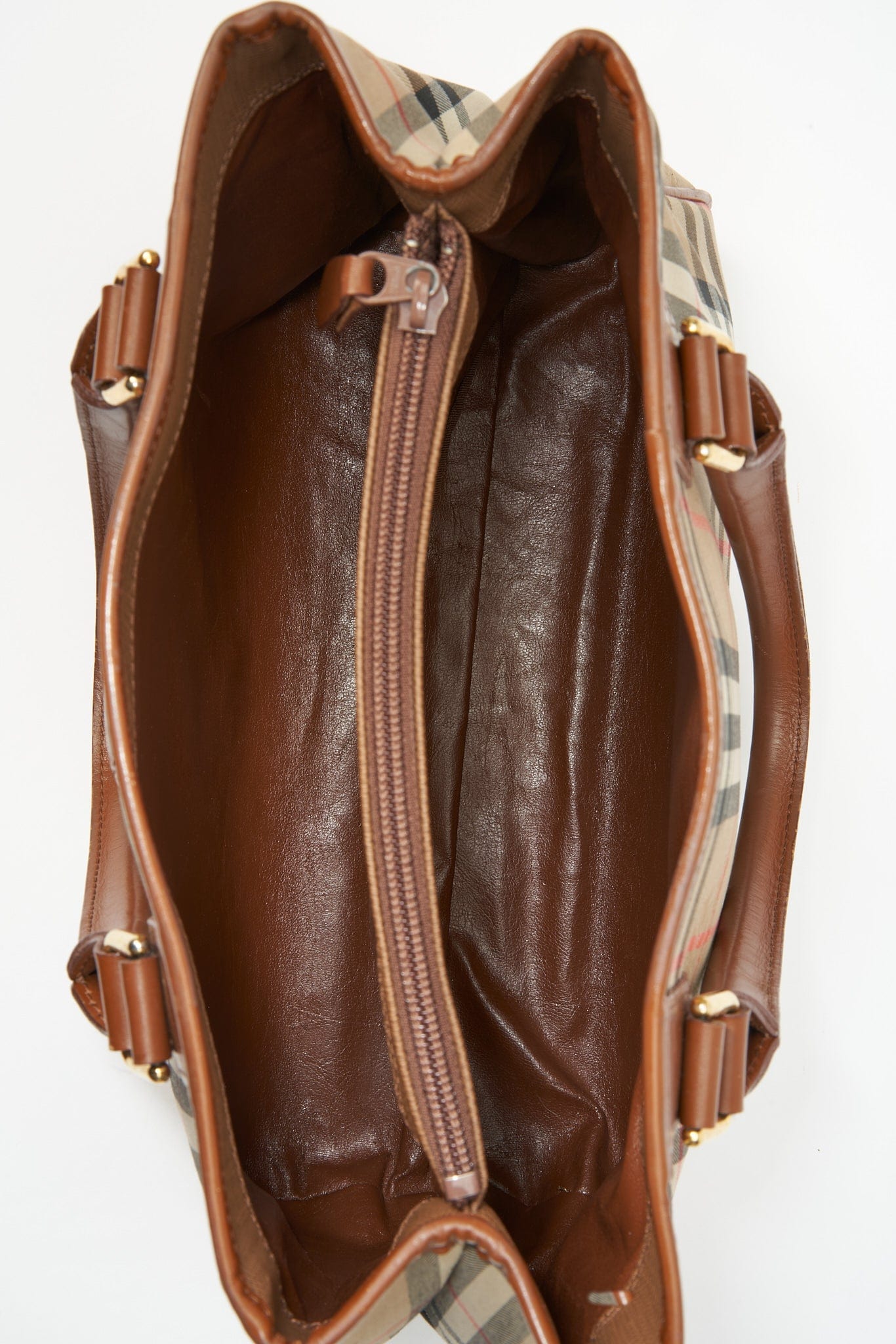 Vintage Burberry Tote Bag With Tan Leather Trim