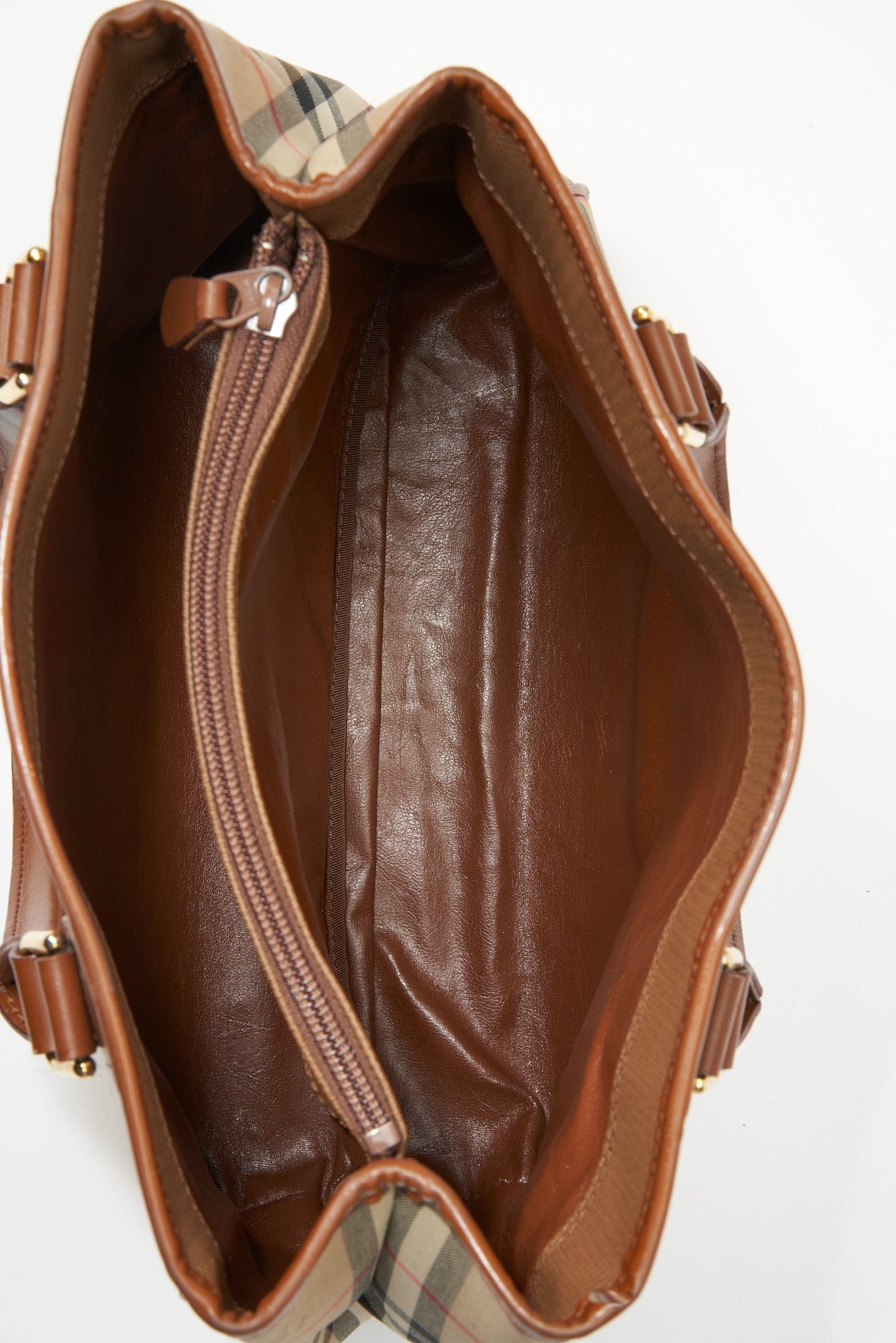 Vintage Burberry Tote Bag With Tan Leather Trim
