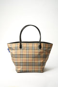 Vintage Burberry Blue Label Tote Bag with Black Leather Trim