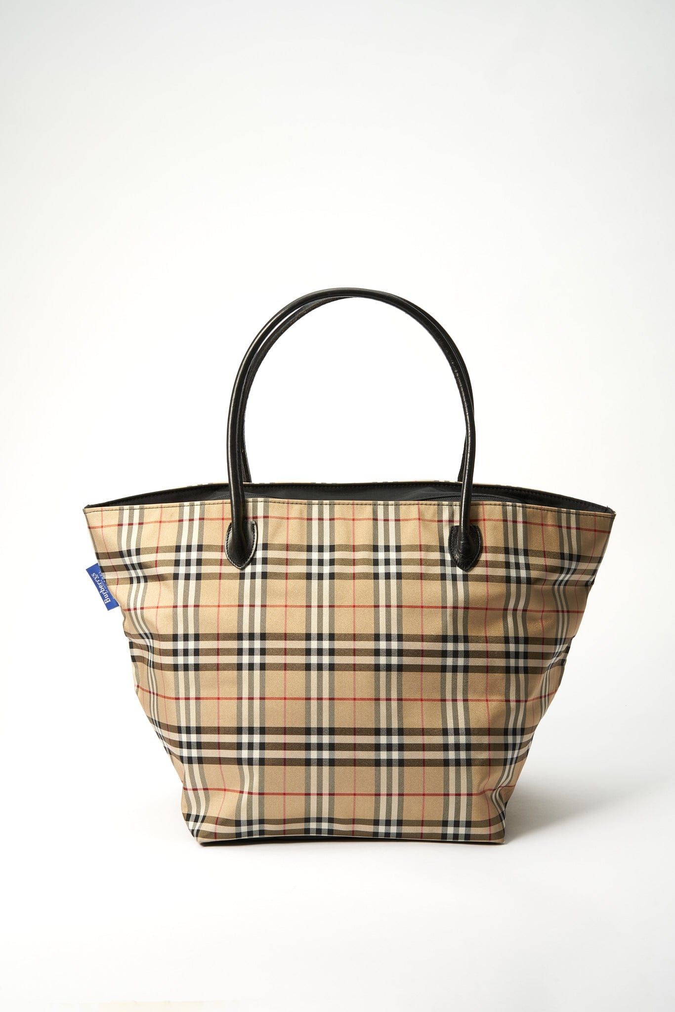 Vintage Burberry Blue Label Tote Bag with Black Leather Trim