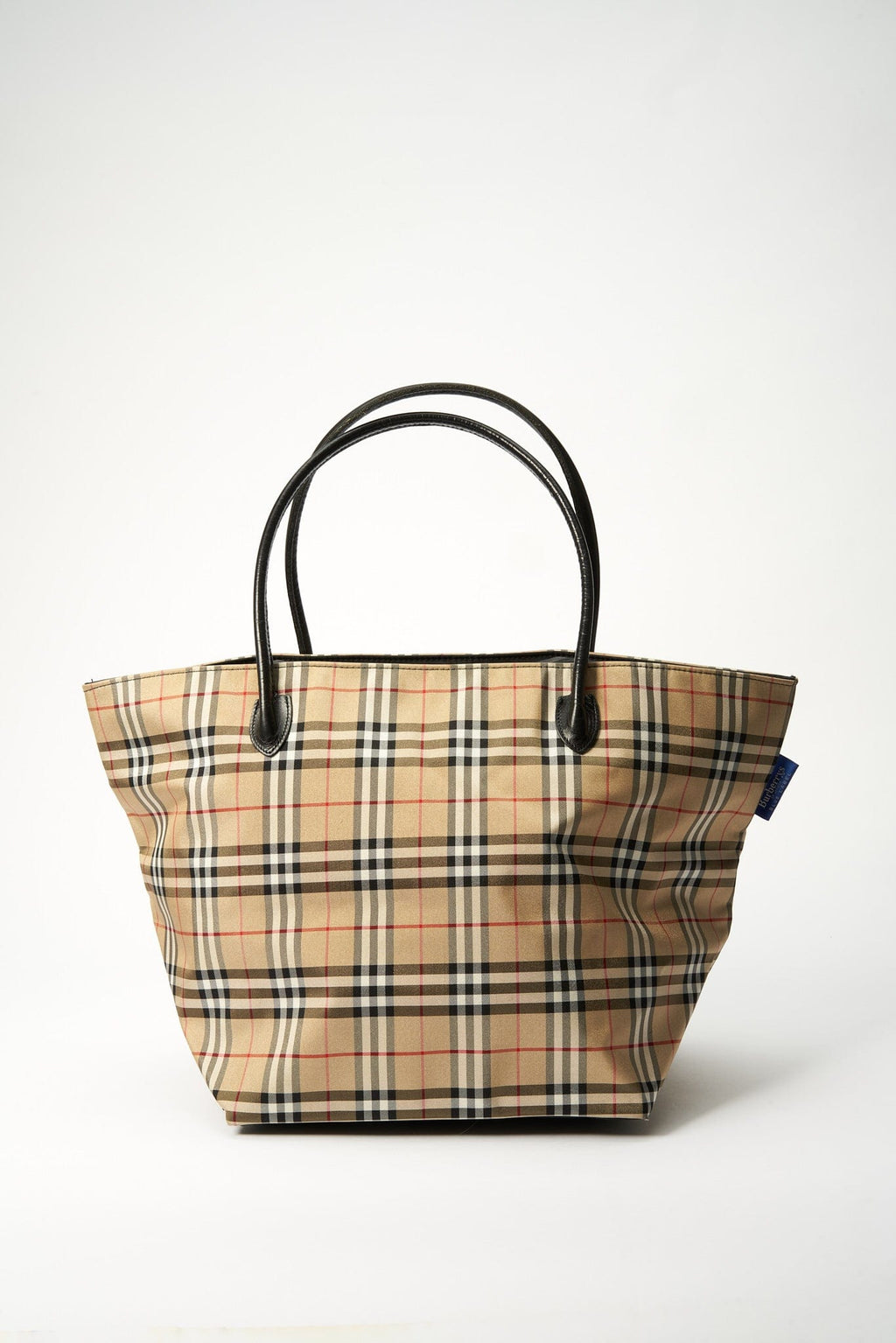 Vintage Burberry Blue Label Tote Bag with Black Leather Trim