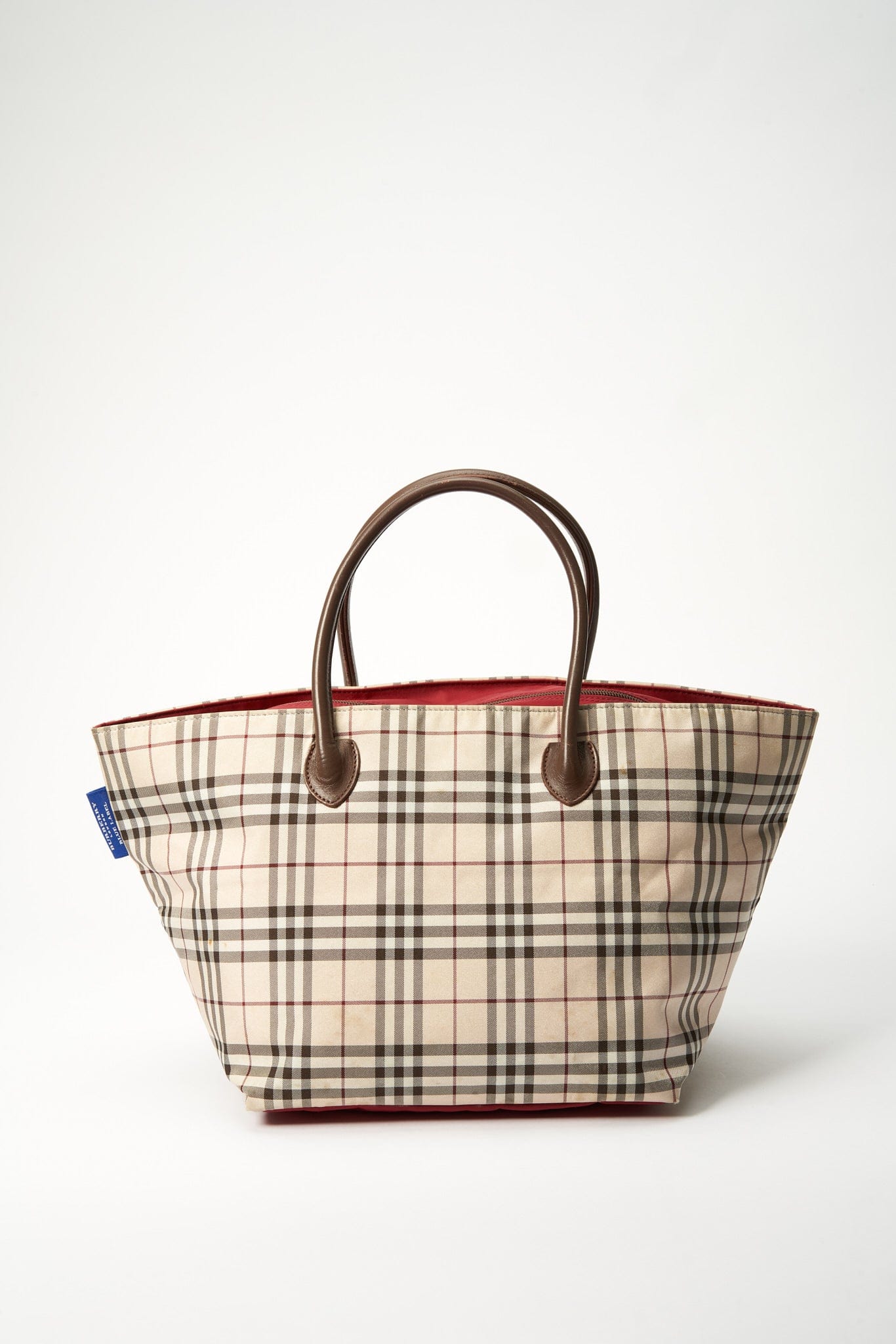 Vintage Burberry Blue Label Tote Bag with Brown Leather Trim
