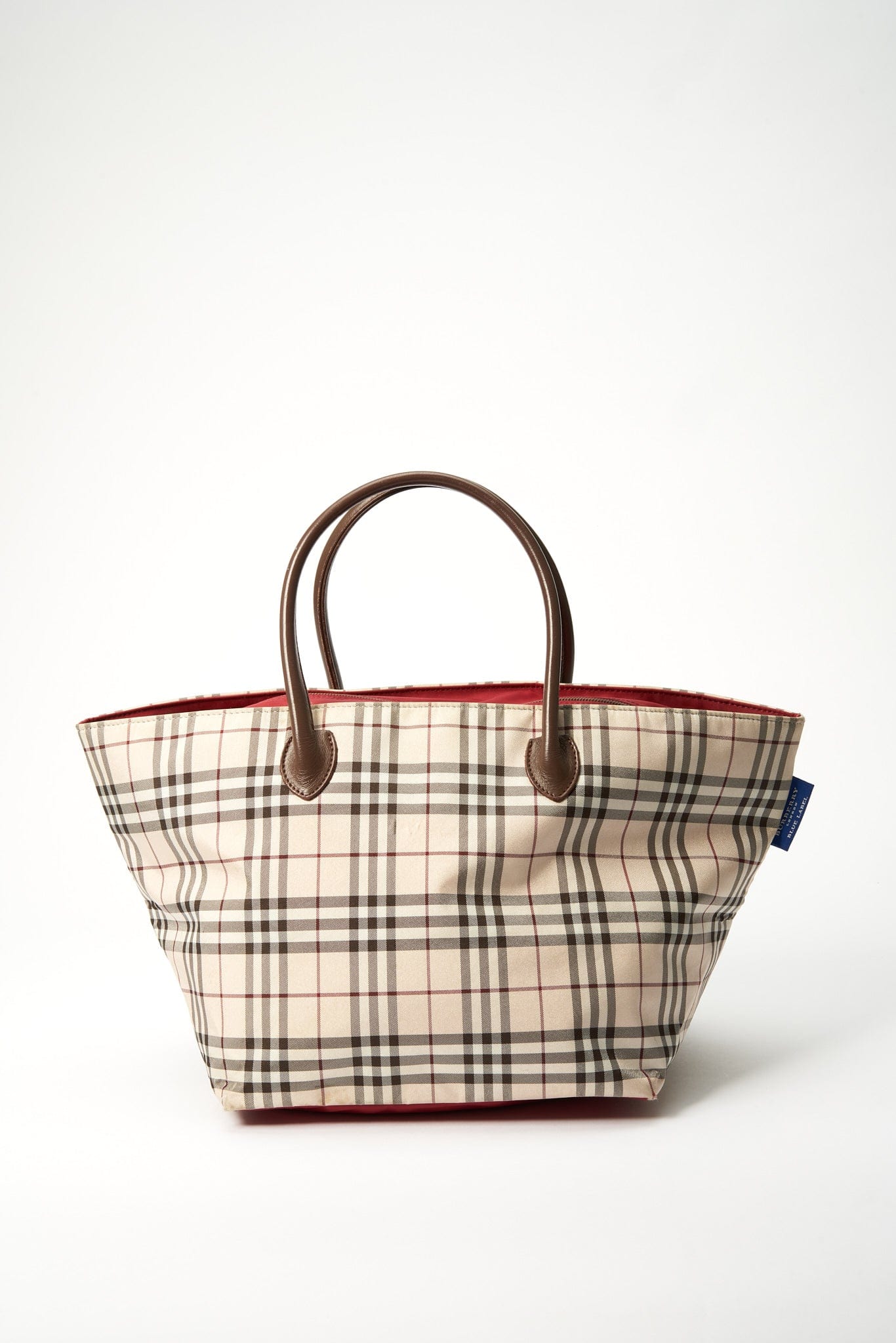 Vintage Burberry Blue Label Tote Bag with Brown Leather Trim