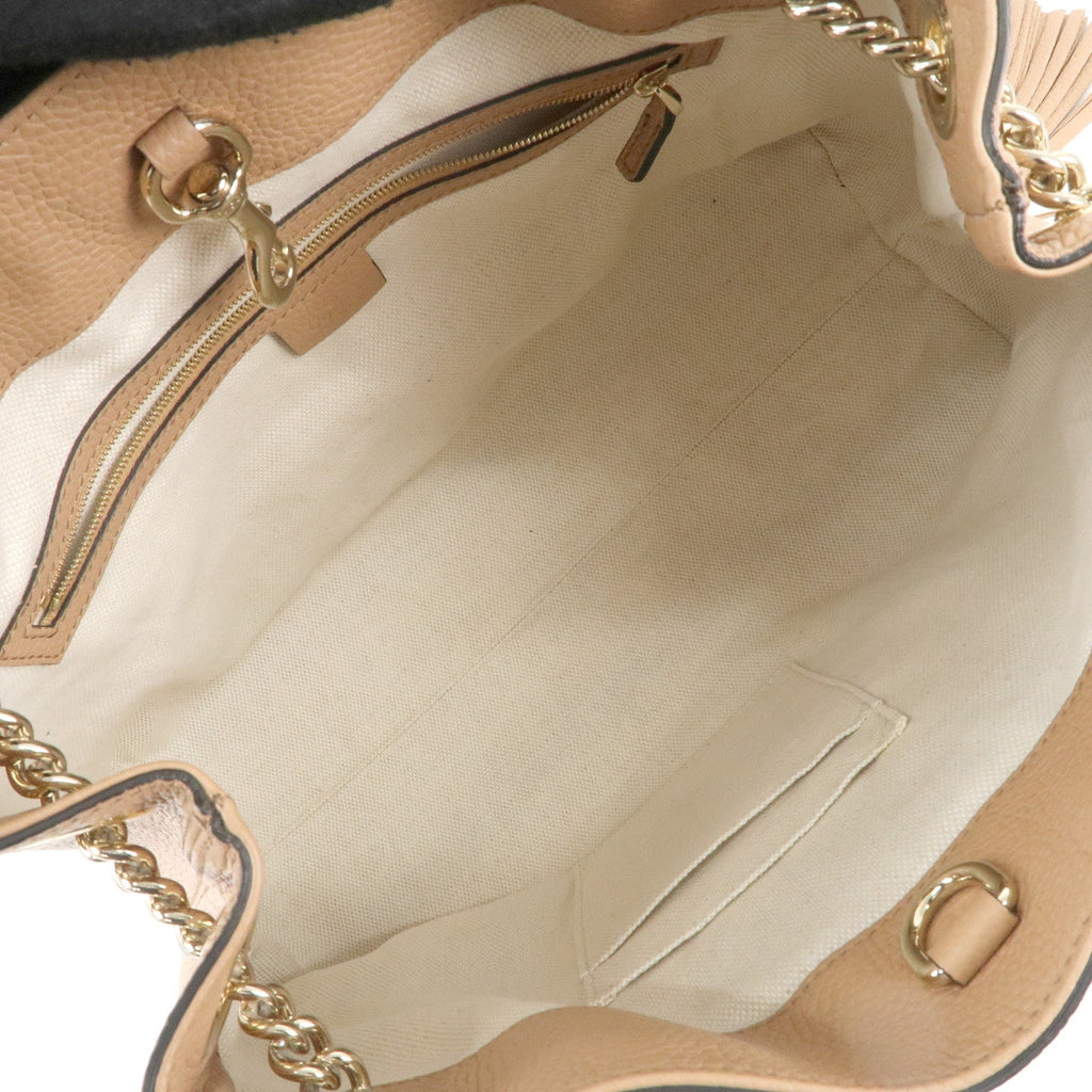 GUCCI SOHO Interlocking G Leather Chain Shoulder Bag Beige 536196