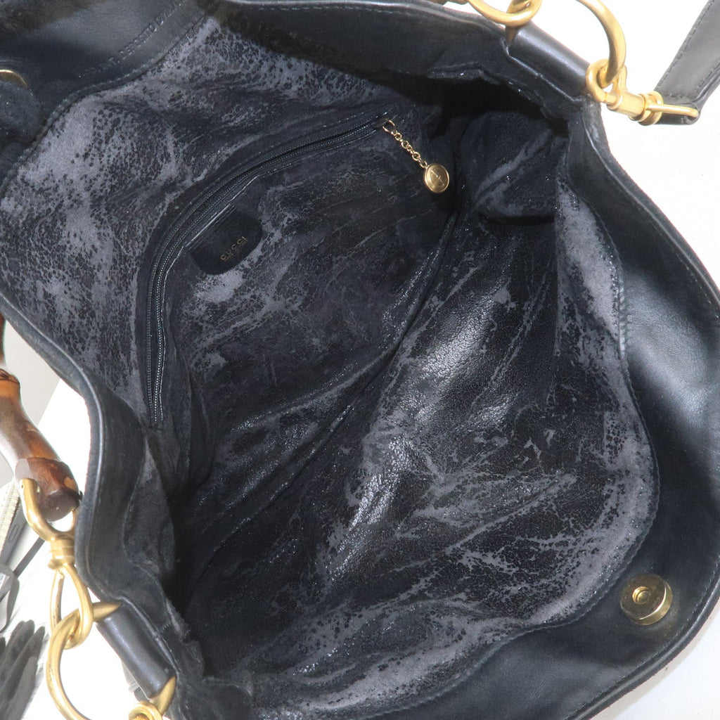 GUCCI Bamboo Suede Leather 2WAY Bag Black 001.1014.1577