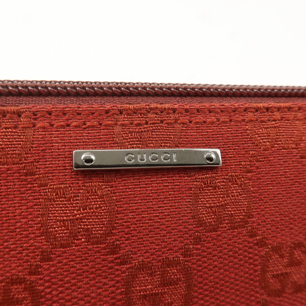 GUCCI Boat Bag GG Canvas Leather Hand Bag Pouch Red 07198
