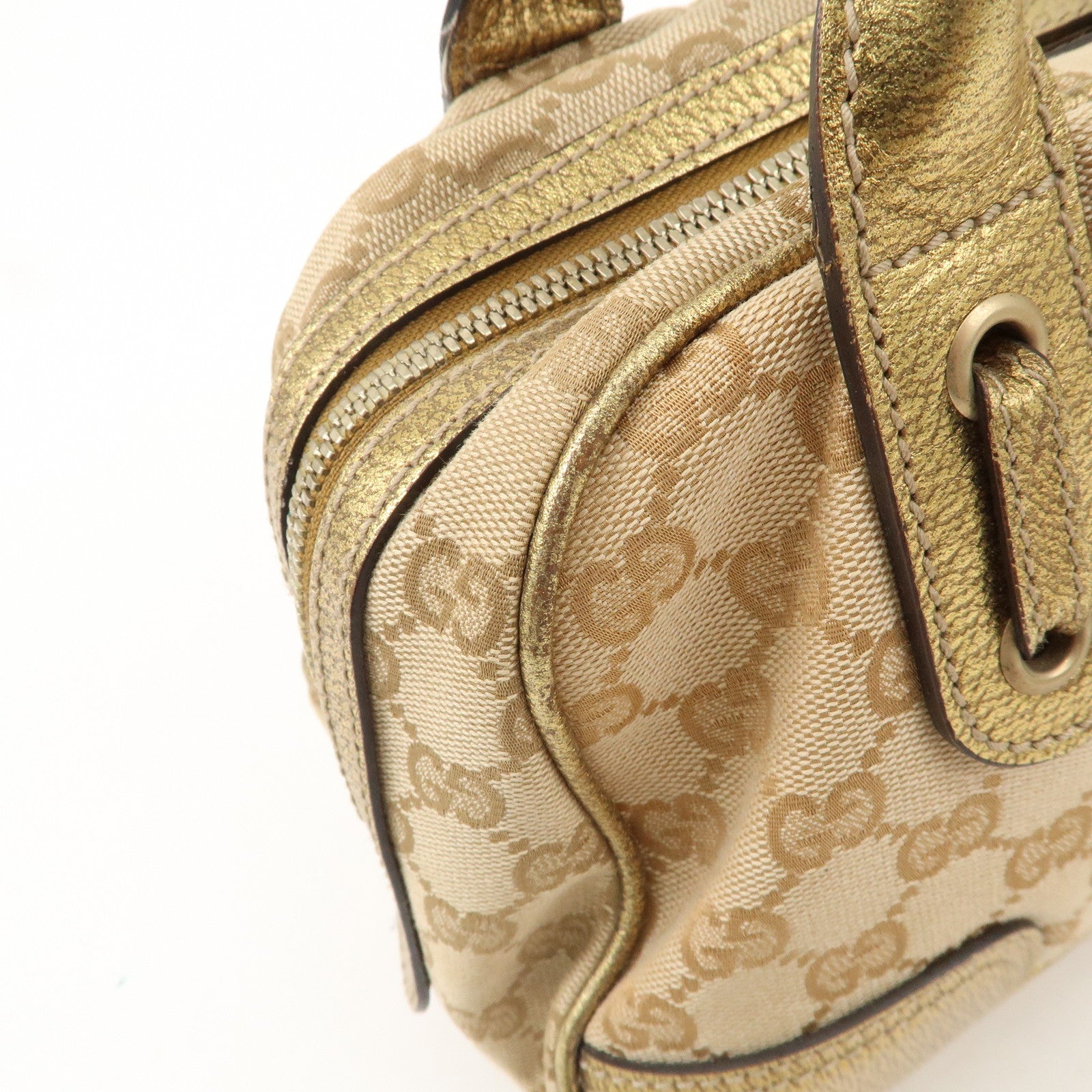 GUCCI Princy GG Canvas Leather Mini Boston Bag Beige Gold 161720