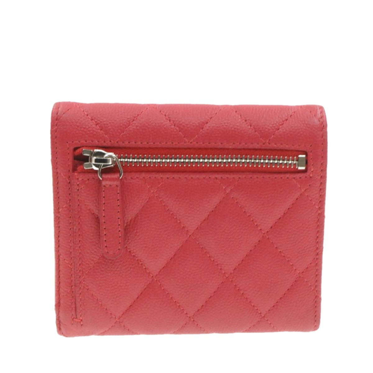 CHANEL Caviar Skin Matelasse Wallet Pink Red CC  18734A
