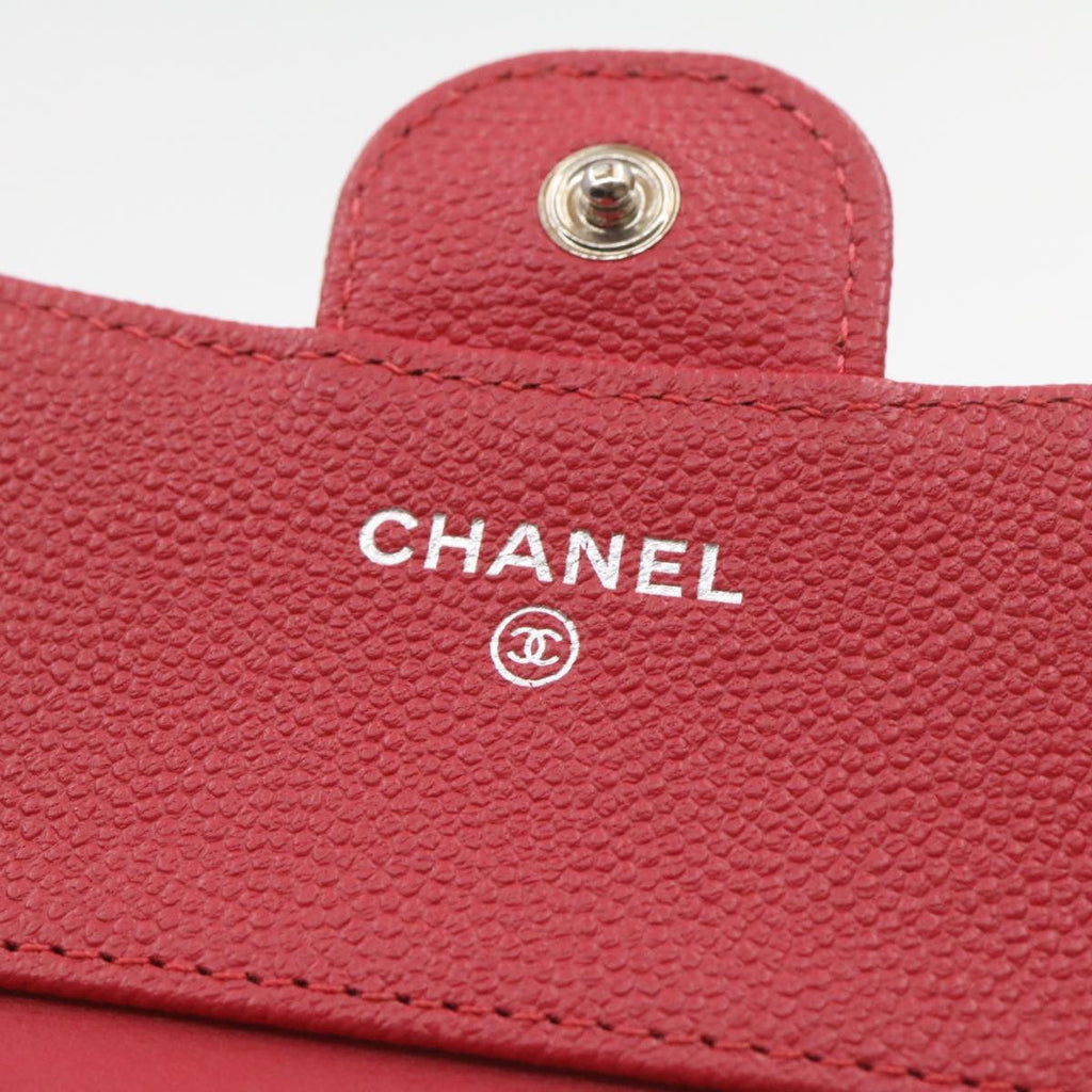 CHANEL Caviar Skin Matelasse Wallet Pink Red CC Auth 18734A