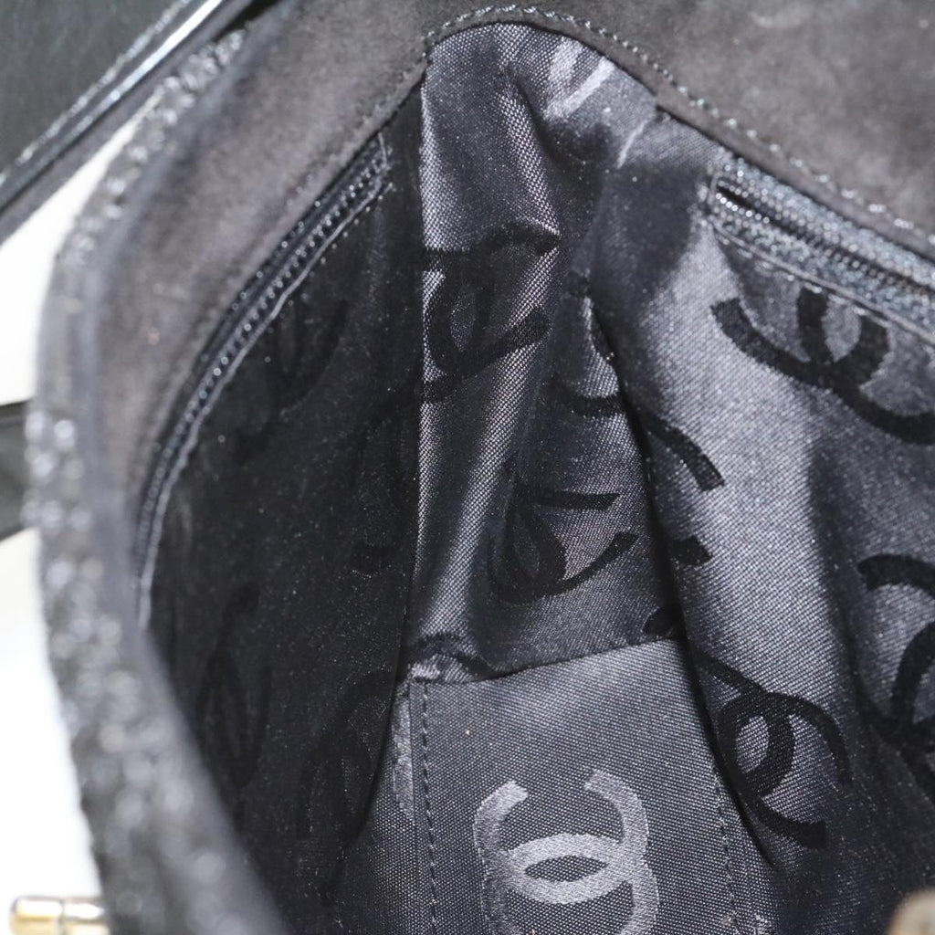 CHANEL Turn Lock Shoulder Bag Suede Black CC Auth 18959