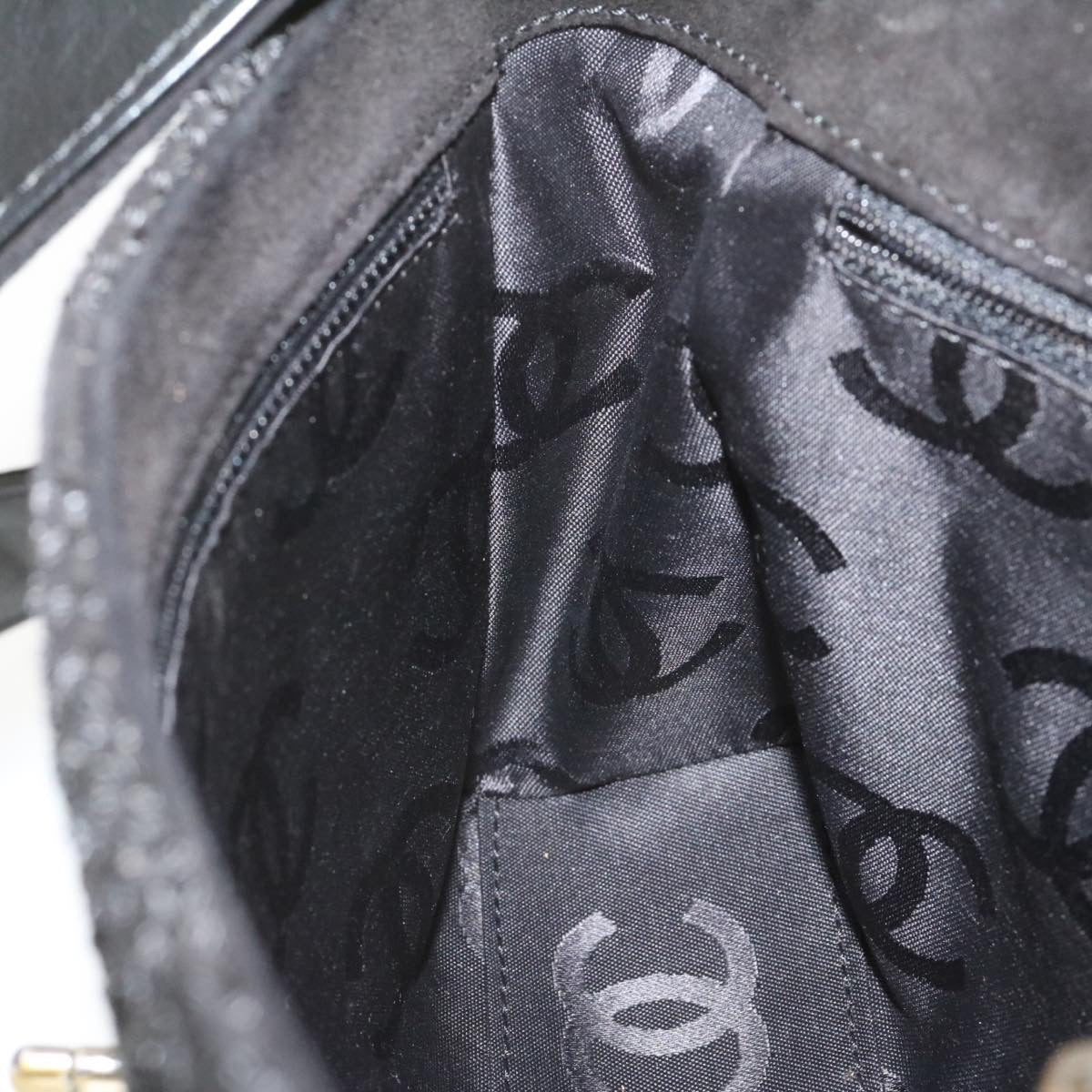 CHANEL Turn Lock Shoulder Bag Suede Black CC Auth 18959