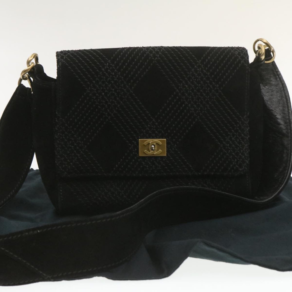 CHANEL Turn Lock Shoulder Bag Suede Black CC  18959