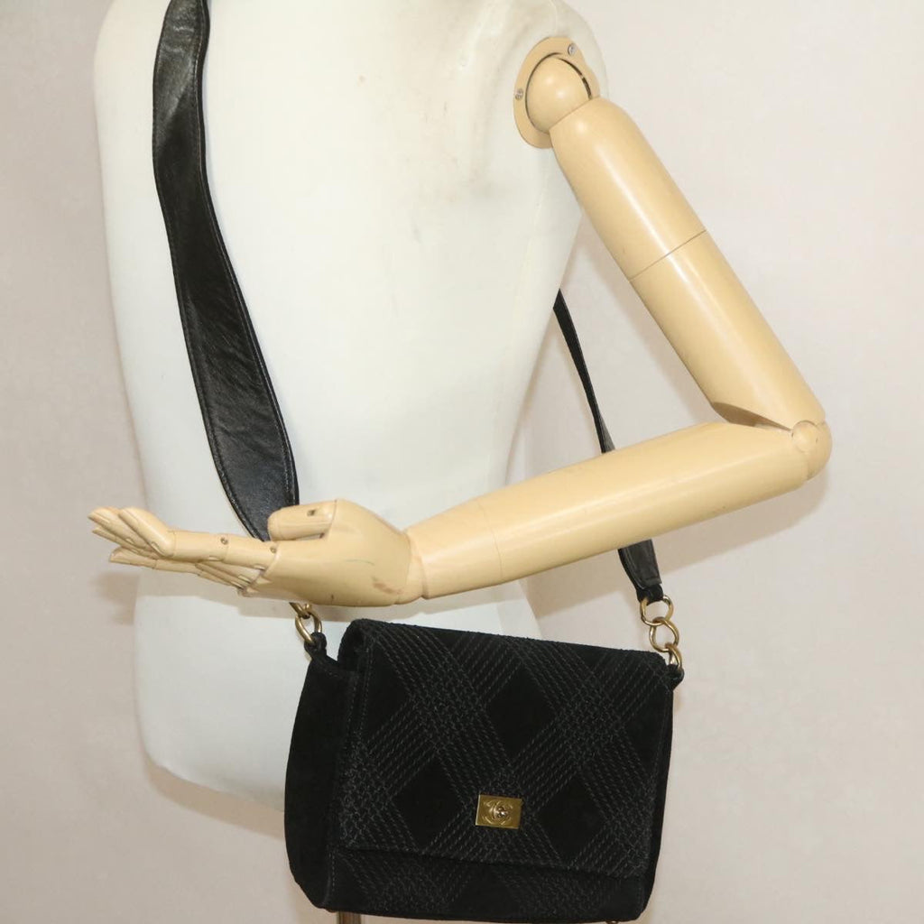 CHANEL Turn Lock Shoulder Bag Suede Black CC  18959