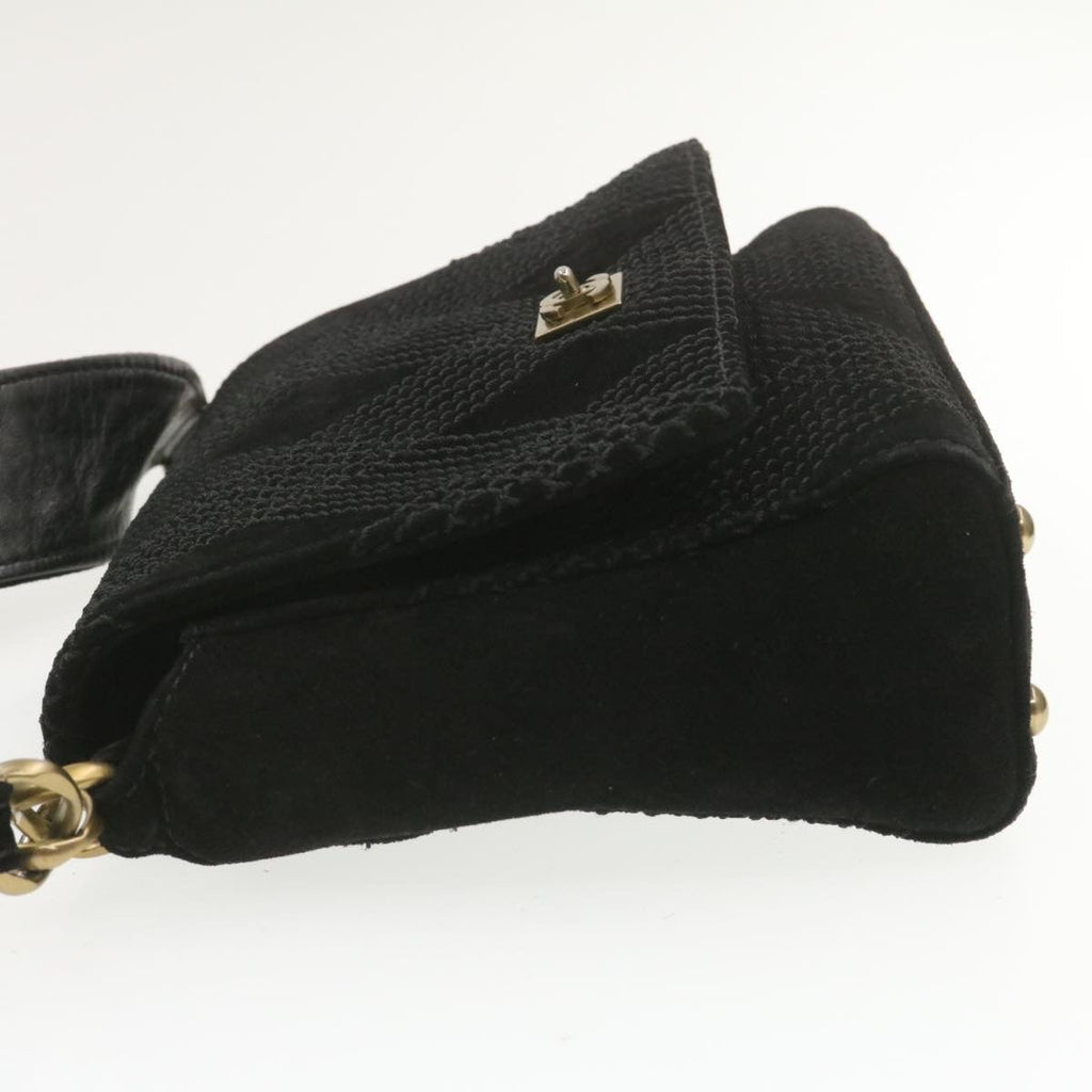 CHANEL Turn Lock Shoulder Bag Suede Black CC  18959