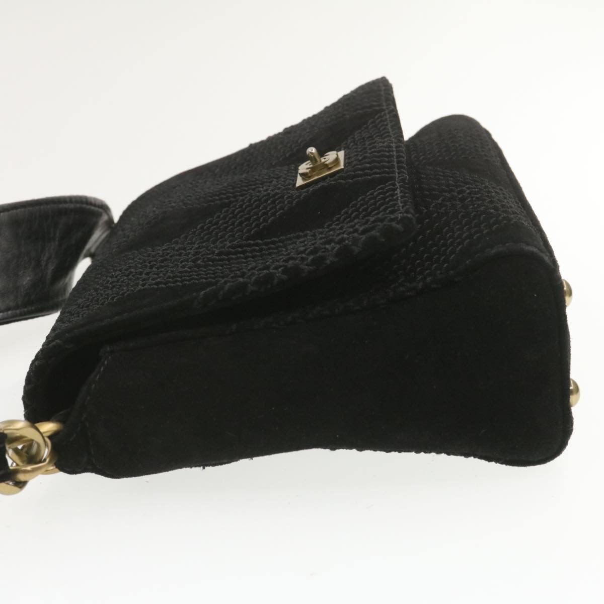CHANEL Turn Lock Shoulder Bag Suede Black CC  18959